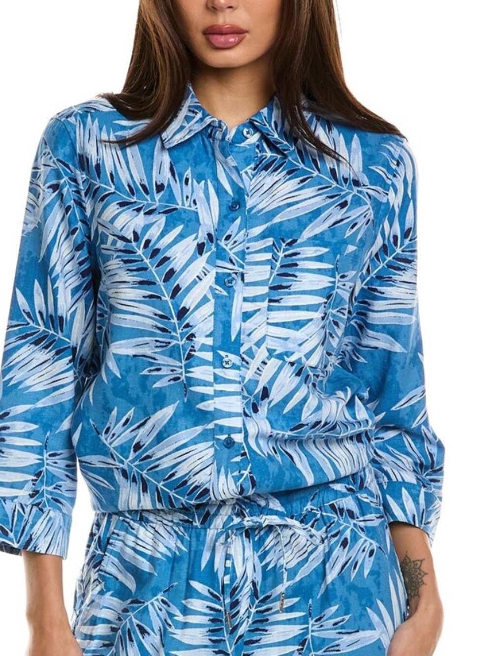 xJones New York Womens Floral, Linen-Blend Button up Shirt, Style # 10899386 - S